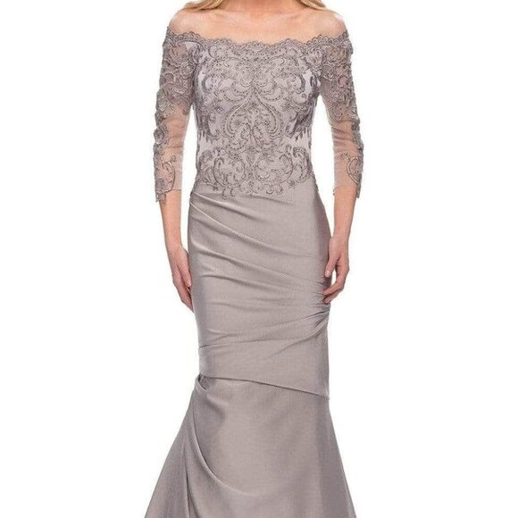 NWT La Femme 29324 Jersey Mother of the Bride Dresses Silver Size 8